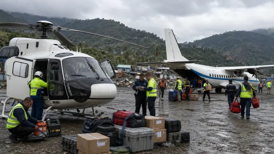Emergency helicopter and relief aircraft supporting disaster response