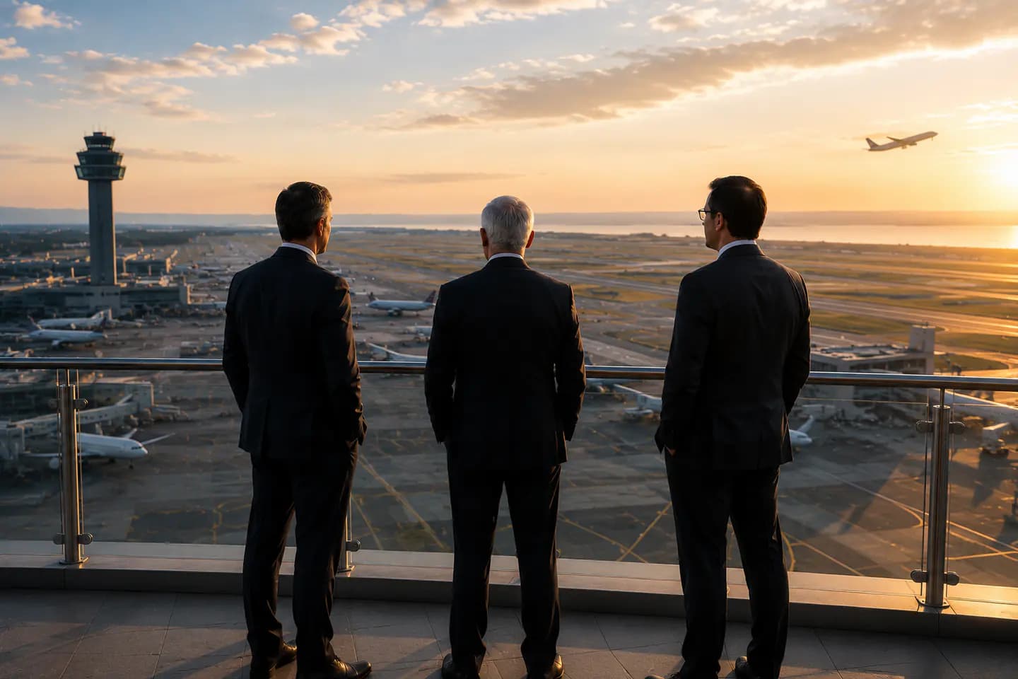 Aeronexus executive leadership overlooking airport operations and aviation infrastructure